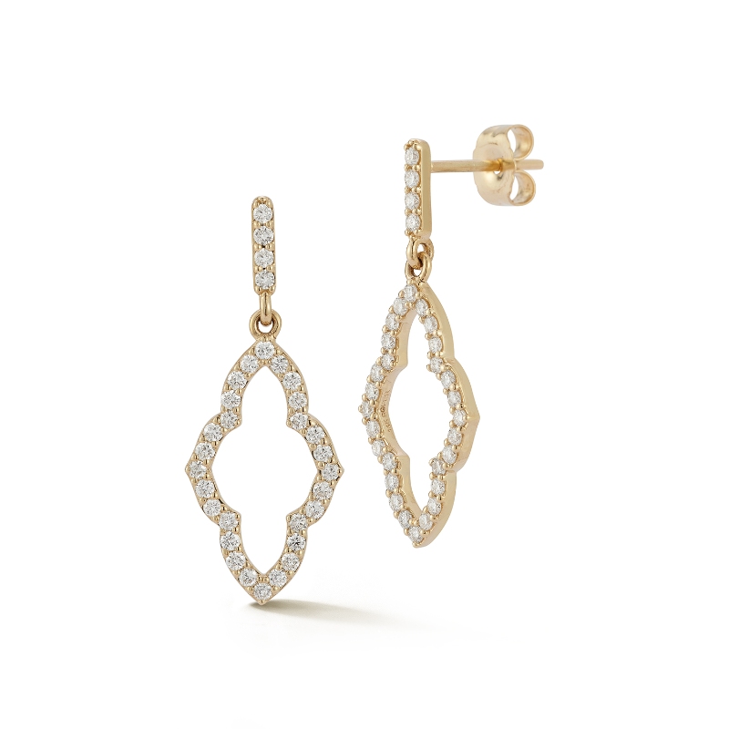 14k Yellow Gold Elongated Clover Diamond Earrings