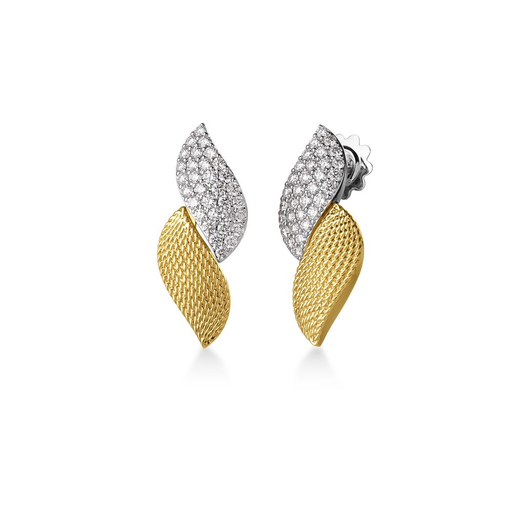 18k Yellow Gold San Marco Textured And Diamond Earrings