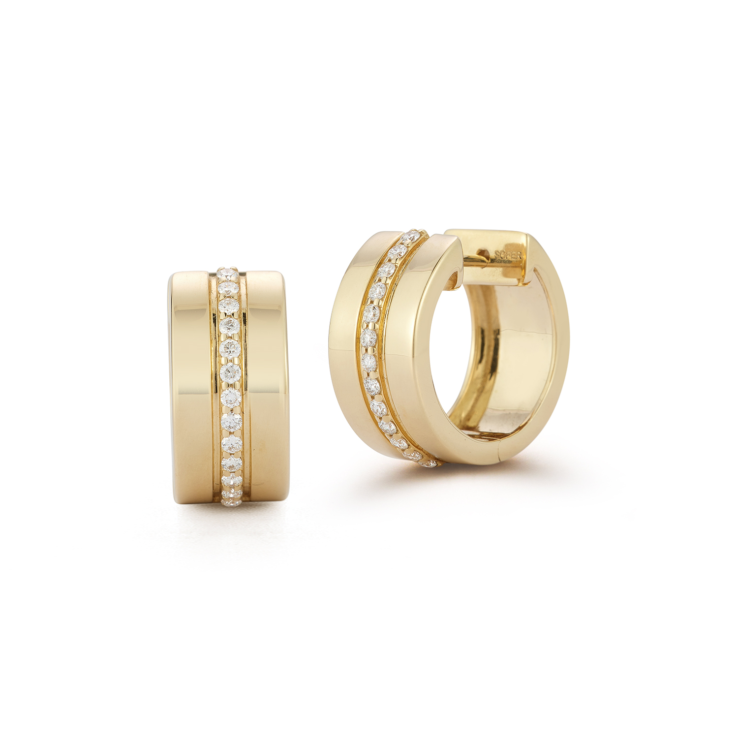 14k Yellow Gold Diamond Hoop Earrings