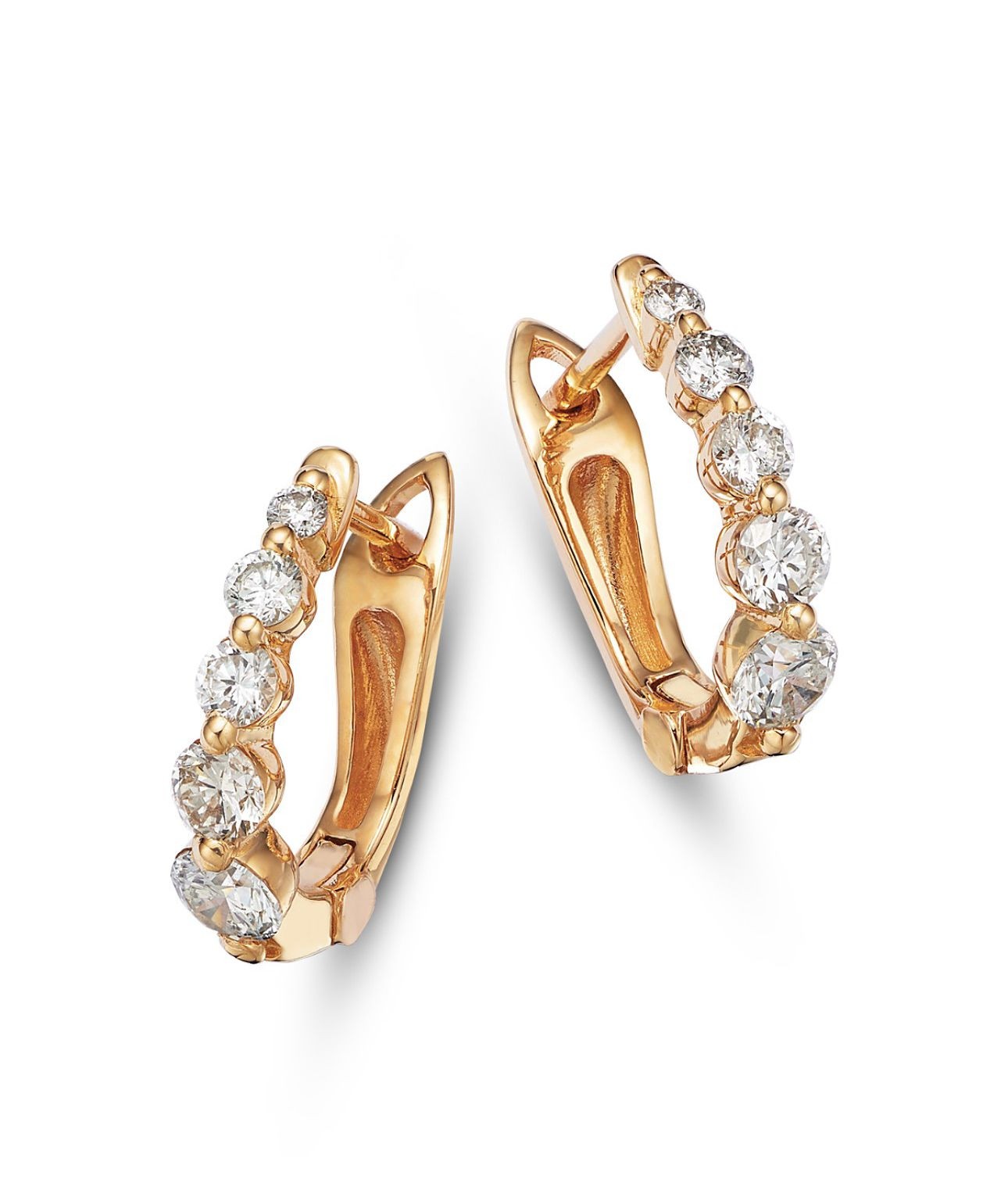 14k Yellow Gold Single Prong Set Graduated Huggie Earrings