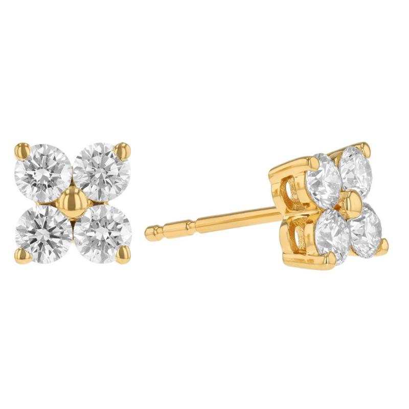 14k Yellow Gold Diamond Diamond Cluster Stud Earrings