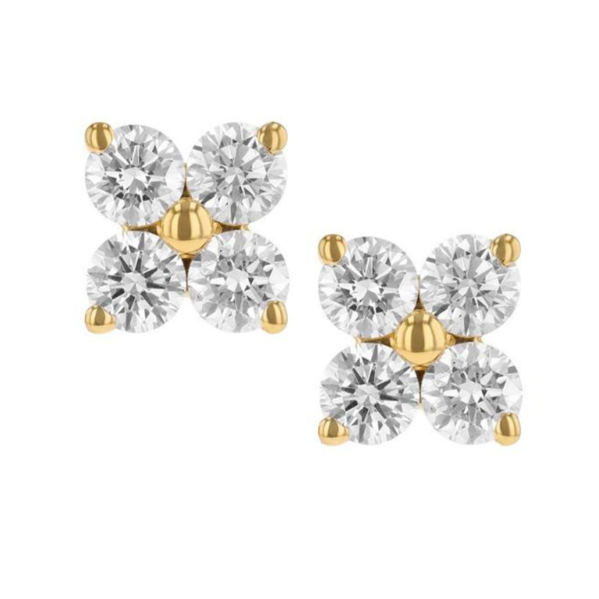 14k Yellow Gold Diamond Cluster Stud Earrings