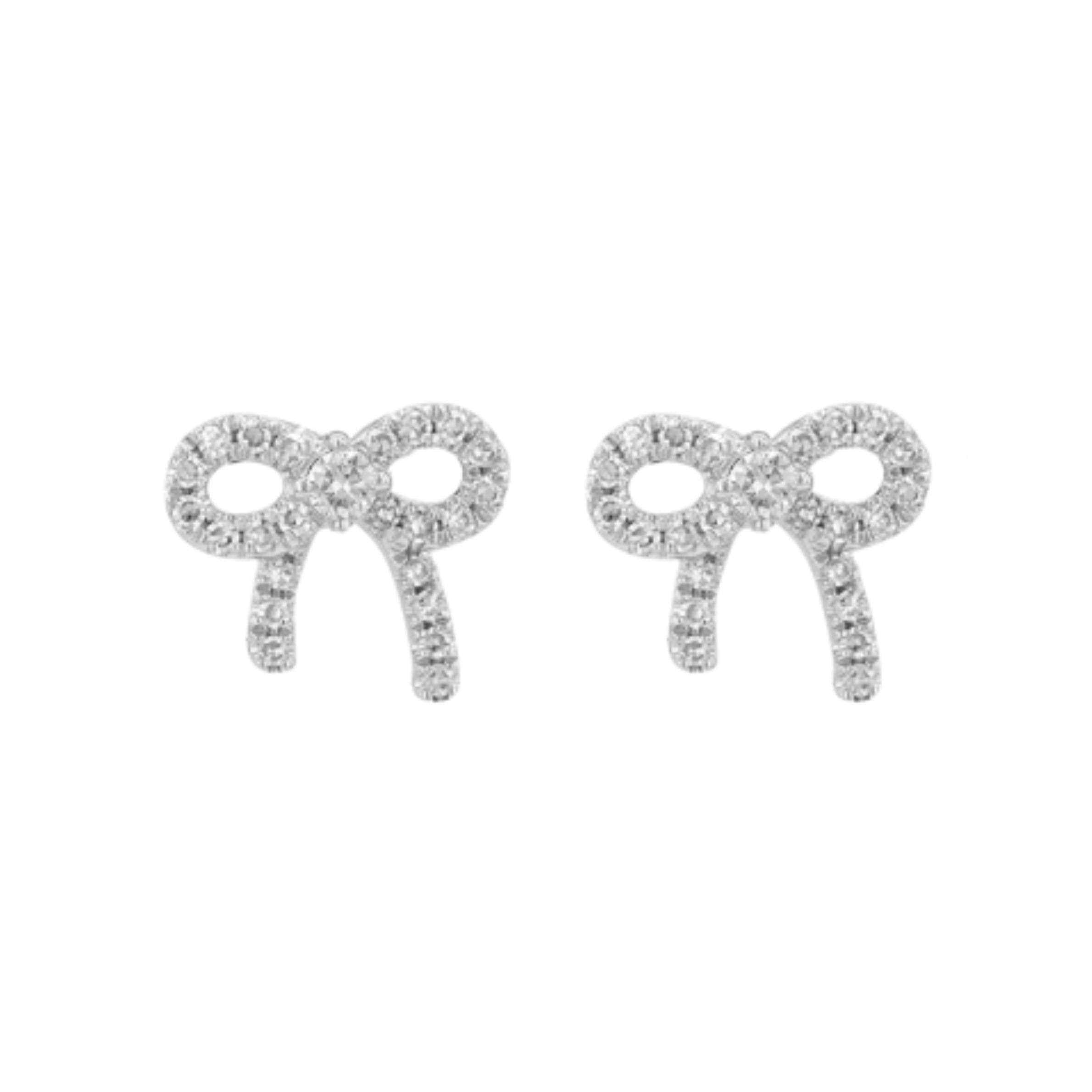 14k Yellow Gold Diamond Bow Earrings