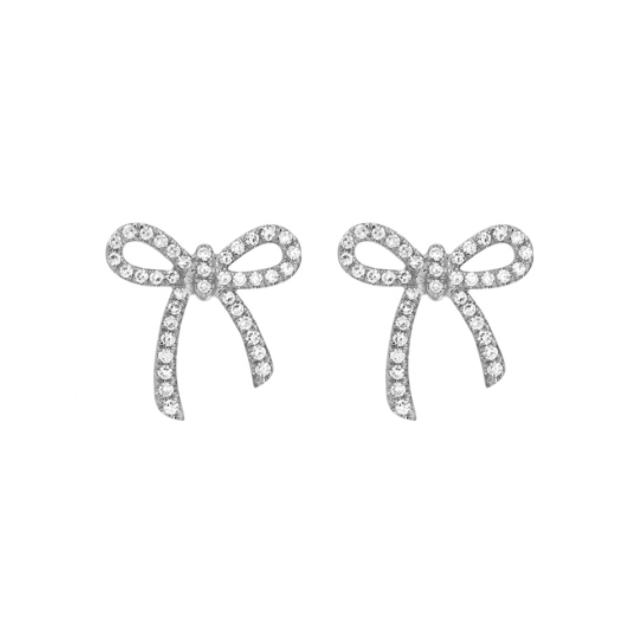 14k Yellow Gold Diamond Bow Earrings