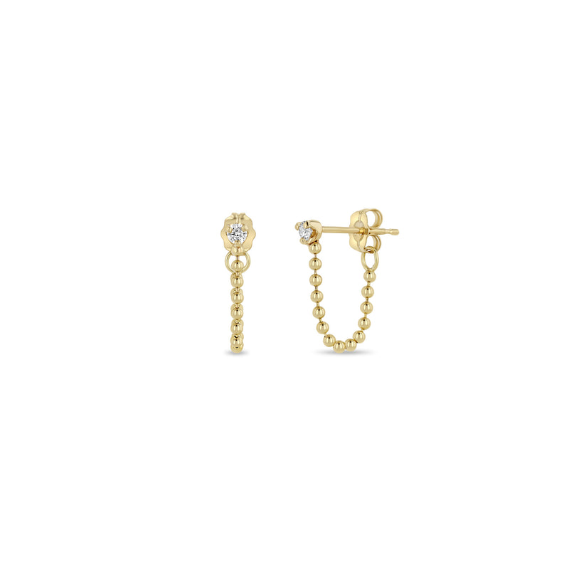 14k Yellow Gold Diamond Bead Chain Huggie Earrings