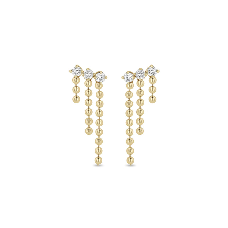 14k Yellow Gold Diamond Bead Chain Waterfall Earrings