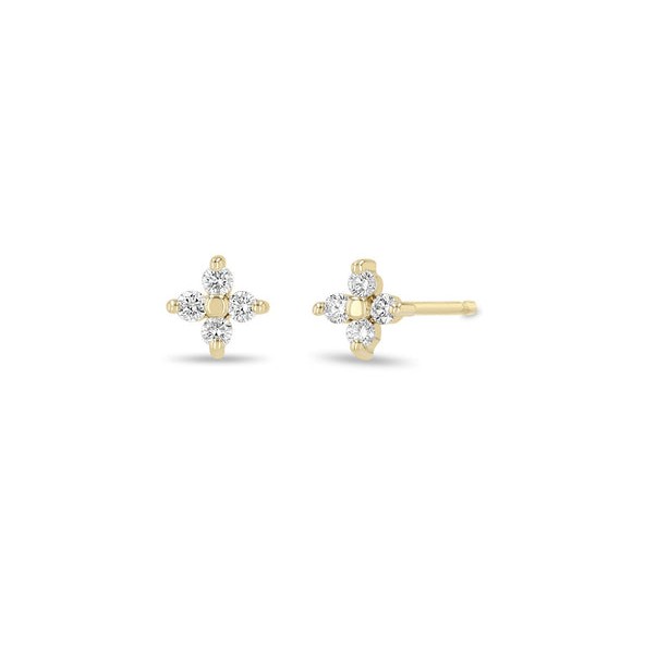 14k Yellow Gold Diamond 4 Stone Quad Stud Earrings