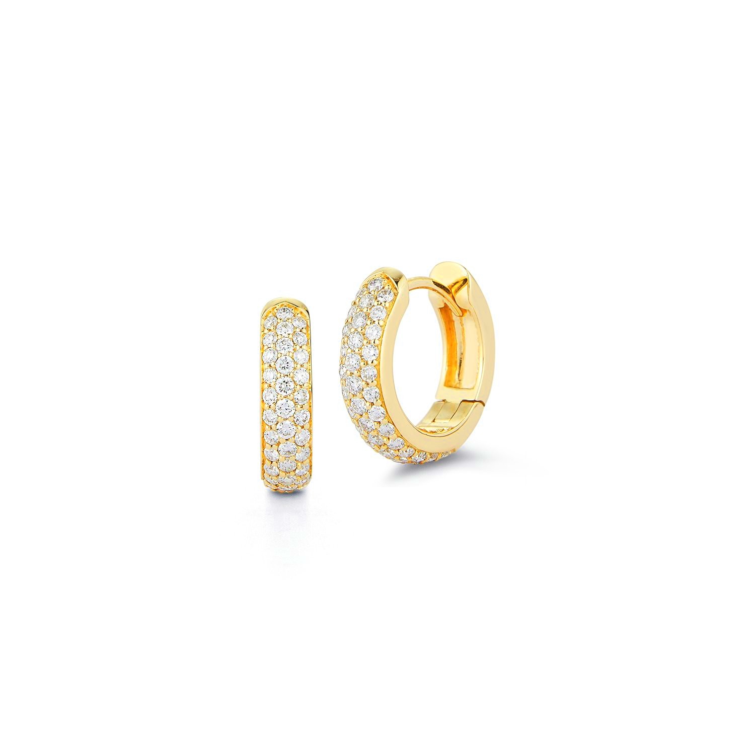 14k Yellow Gold Pave Front Diamond Huggie Hoop Earrings