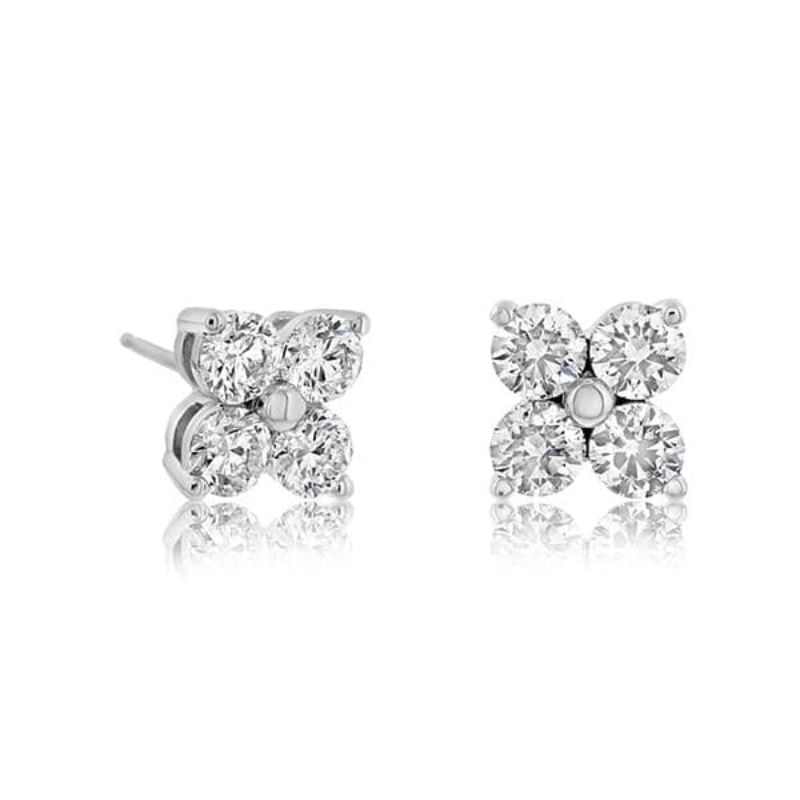 14k Yellow Gold Diamond Cluster Stud Earrings