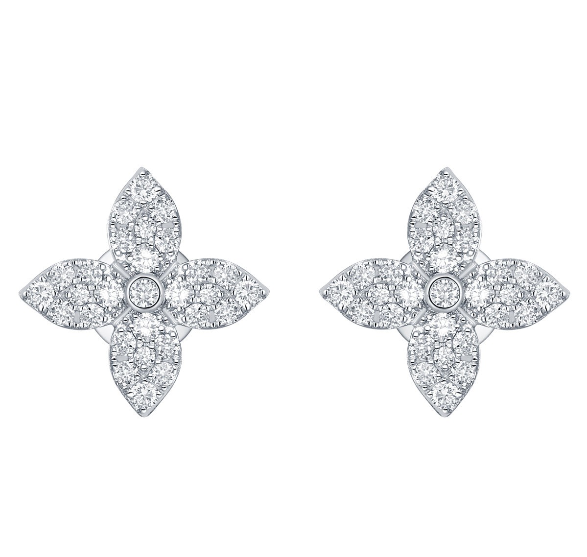 14k White Gold Marquise Clover Earrings