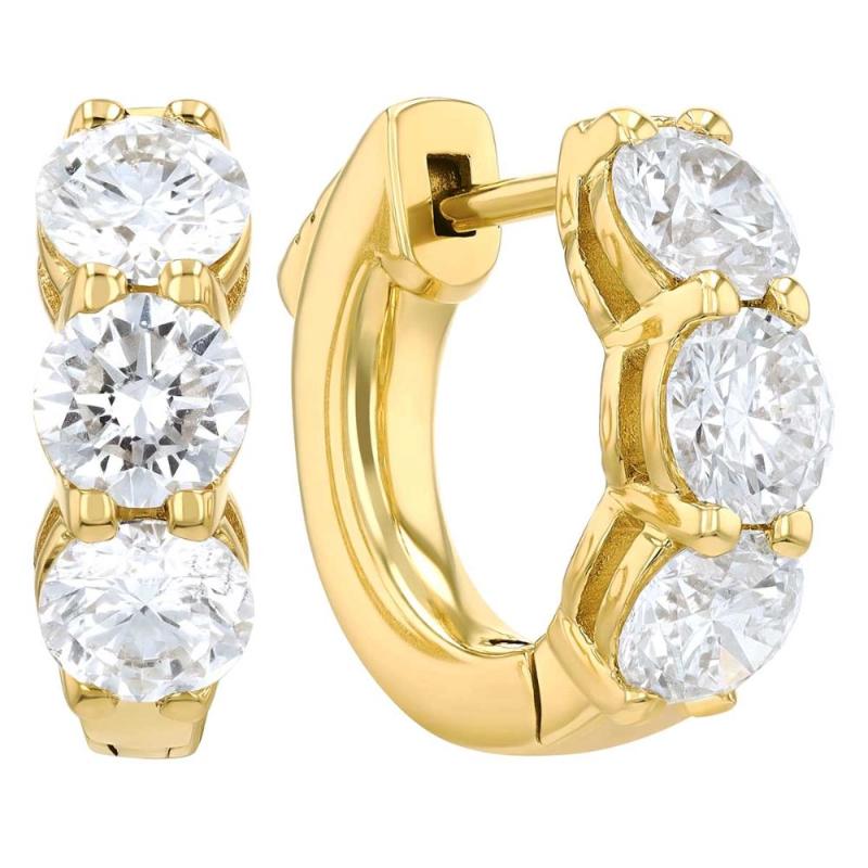 14k Yellow Gold Diamond Huggie Hoop Earrings