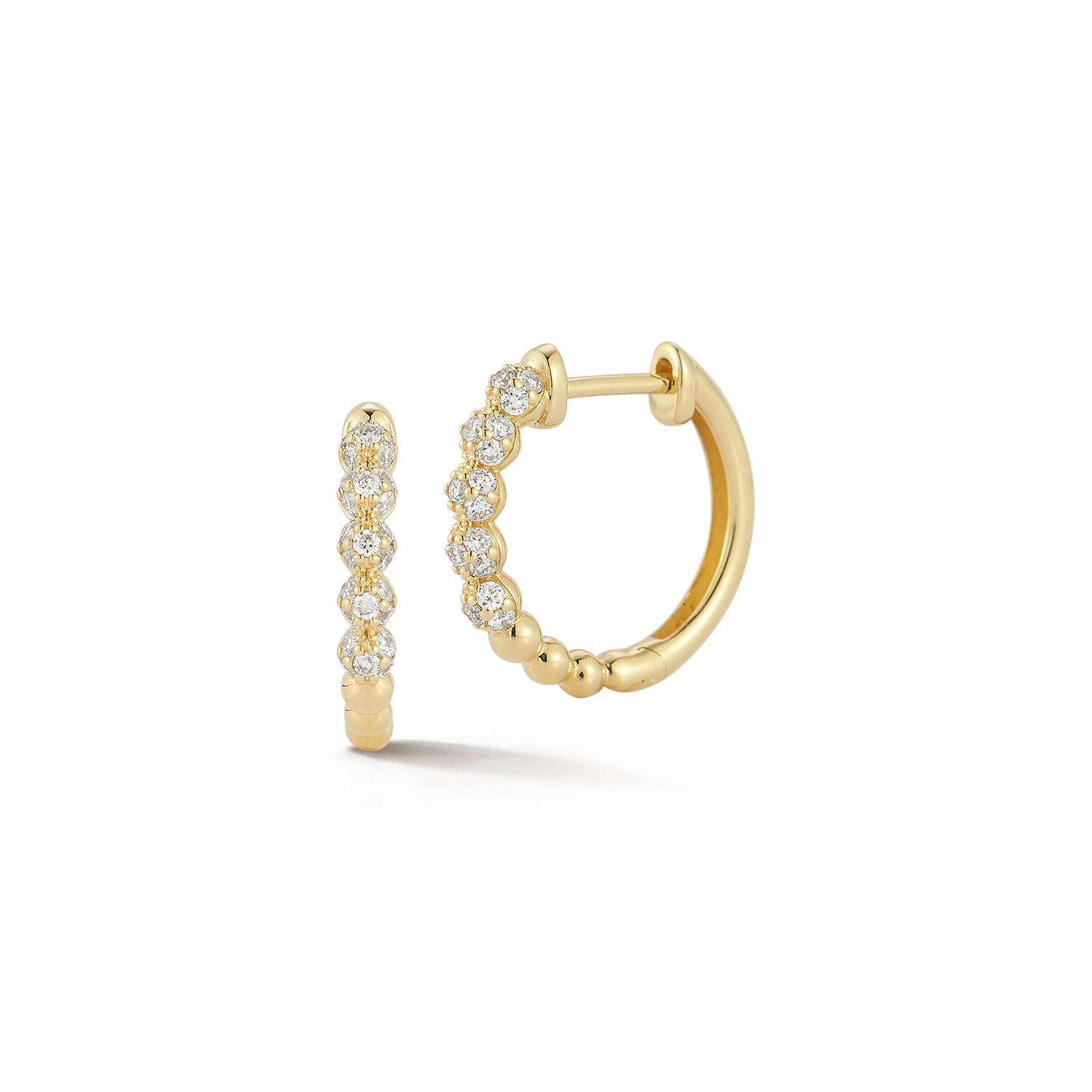 14k Yellow Gold Diamond Pave Beaded Huggie Earrings