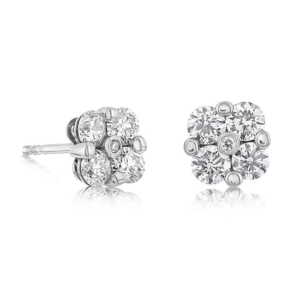 14k White Gold Diamond Square Cluster Earrings