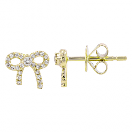 14k Yellow Gold Diamond Bow Earrings