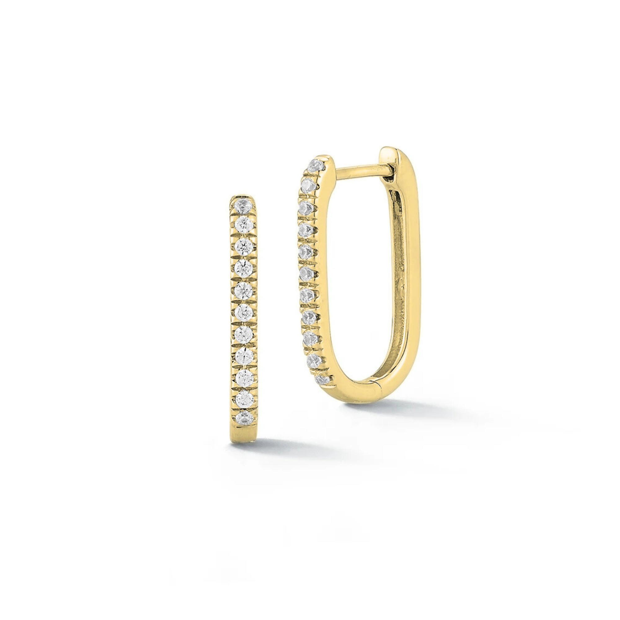 14k Yellow Gold Diamond Pave Paperclip Earrings