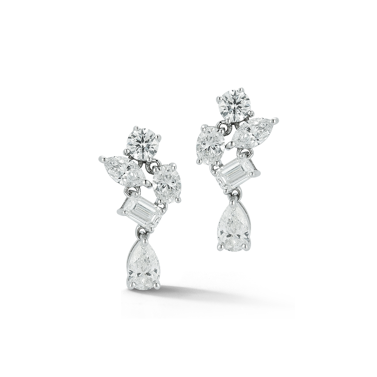 14k White Gold Diamond Mixed Shape Drop Earrings