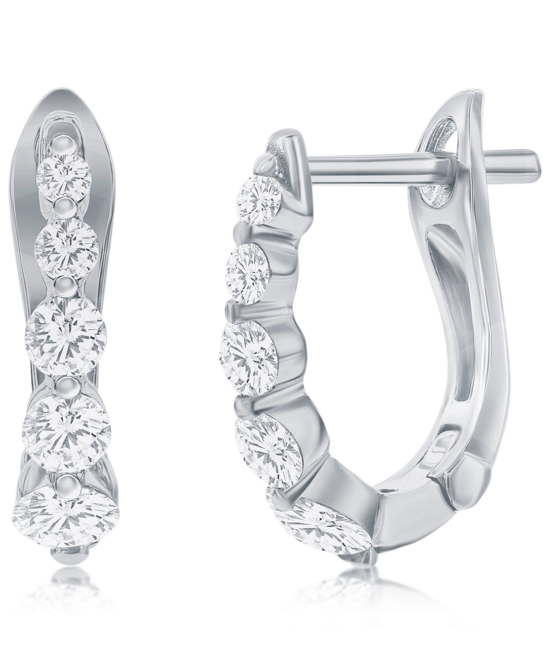 14k White Gold Single Prong Set Graduated Huggie Earrings