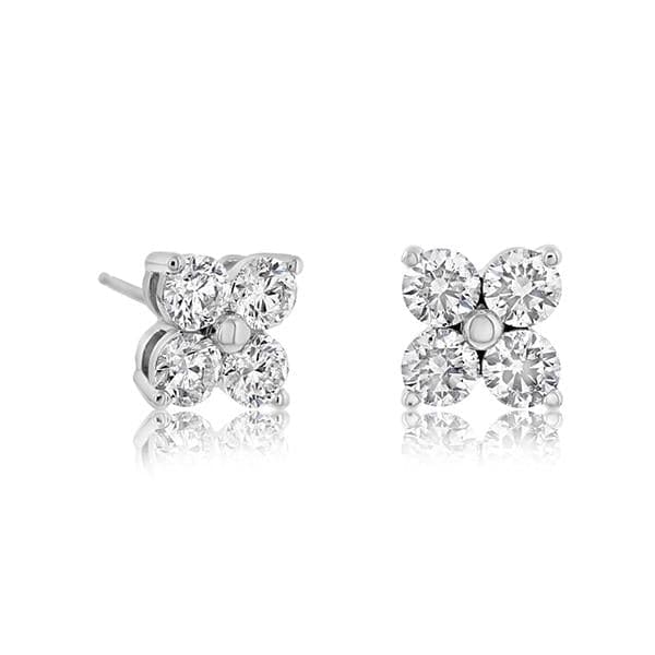 14k White Gold Diamond Clover Earrings