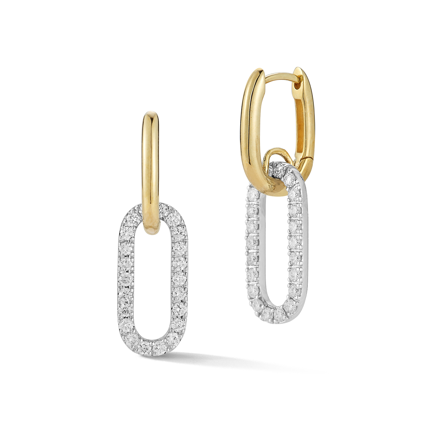 14k Two Tone Diamond Pave Paperclip Earrings