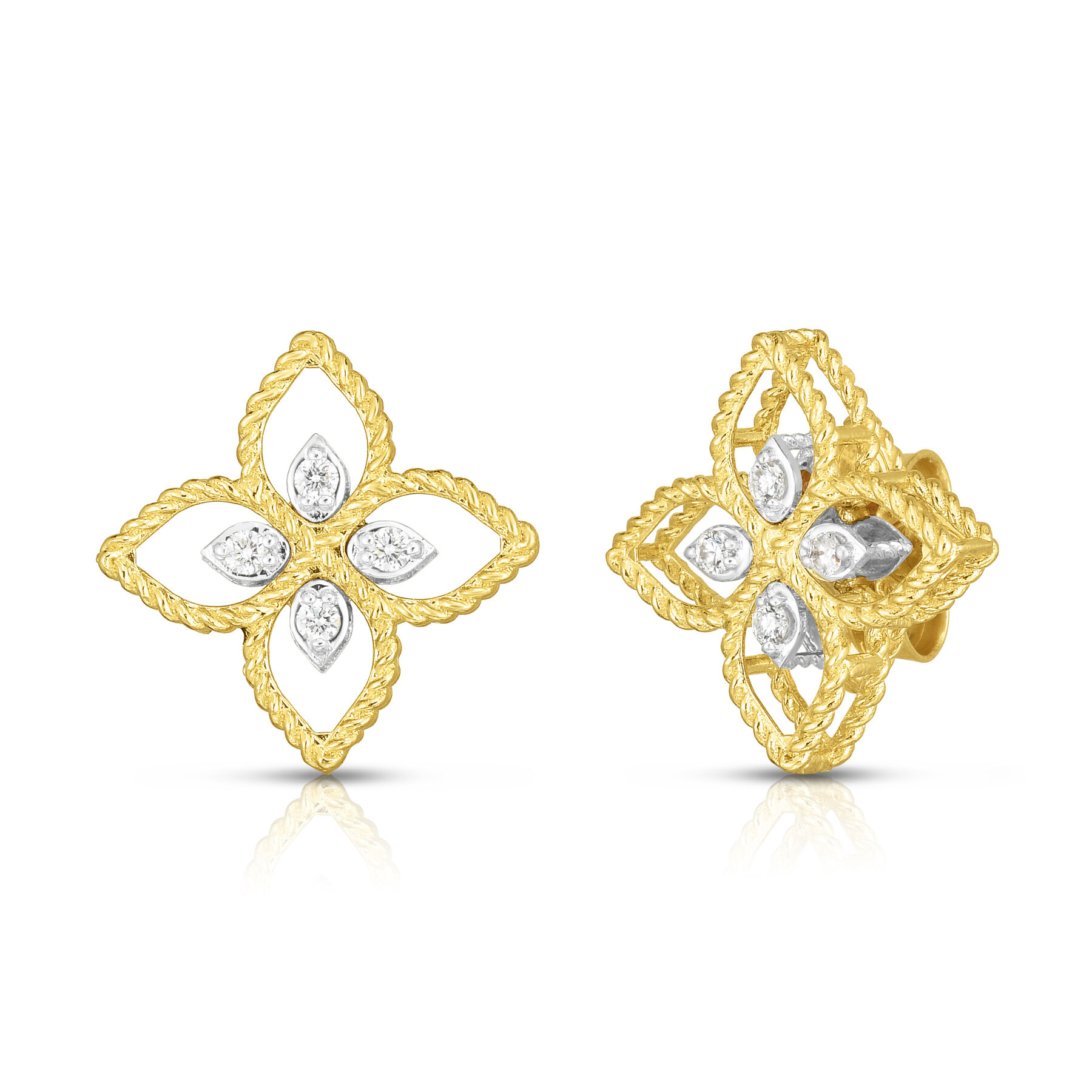 18k Yellow Gold Princess Flower Diamond Earrings