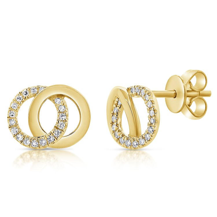 14k Yellow Gold Diamond Circle Earrings