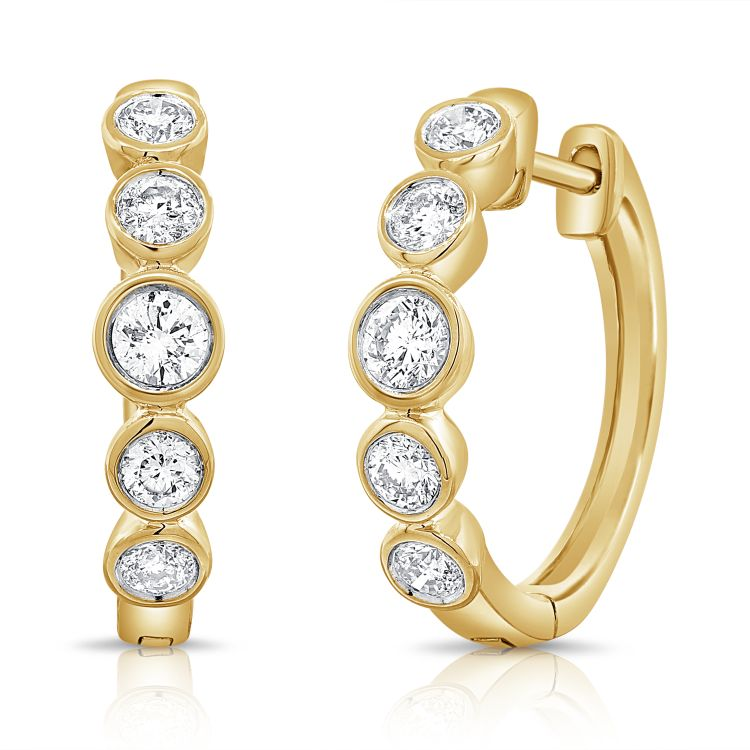 14k Yellow Gold With 0.39ctw Diamonds, Graduated Bezel Set Huggie Earrings By Pd Collection