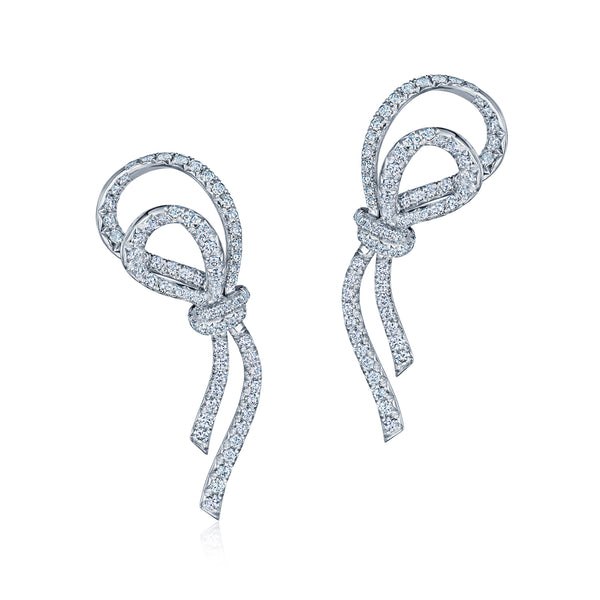 Platinum Ribbon Diamond Earrings