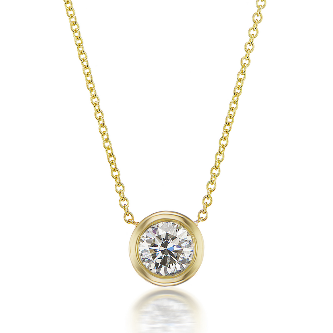 18k Yellow Gold Bezel Set Pendant Necklace Necklace