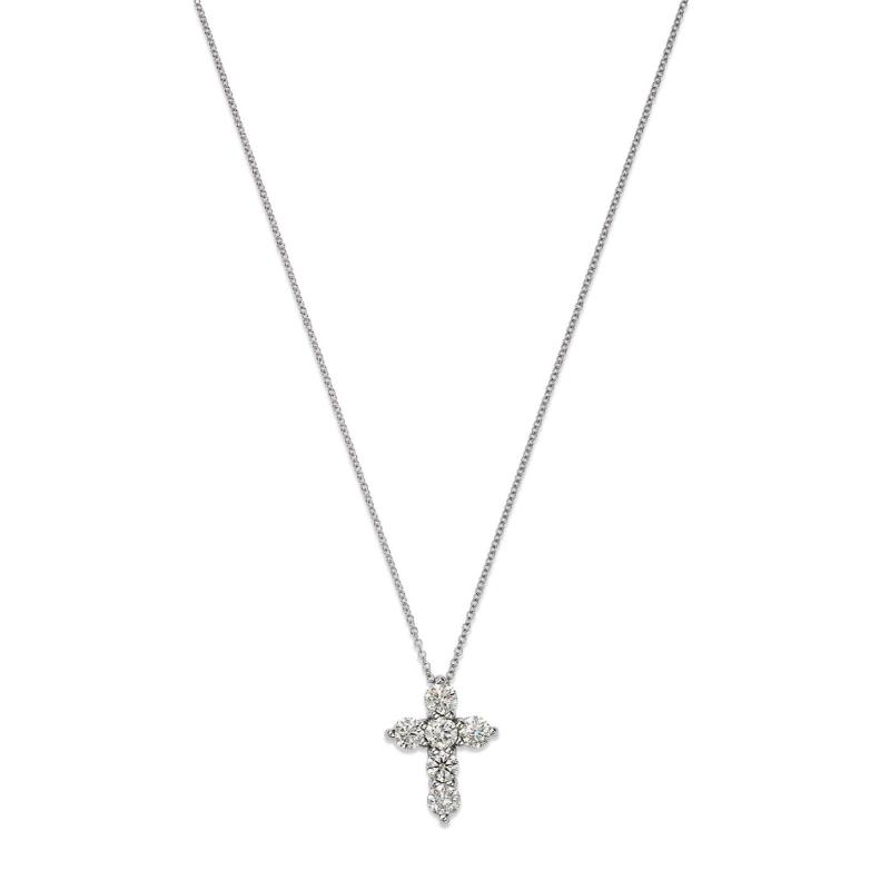 14k White Gold 0.70ctw Diamond Cross Pendant Necklace