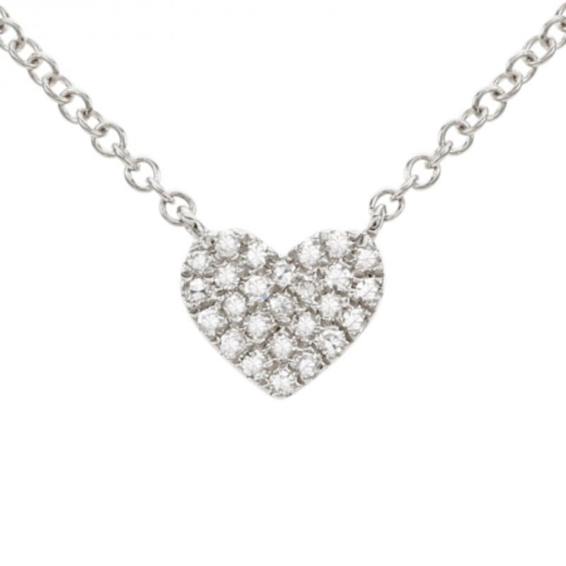 14k White Gold Small Full Pave Heart Necklace