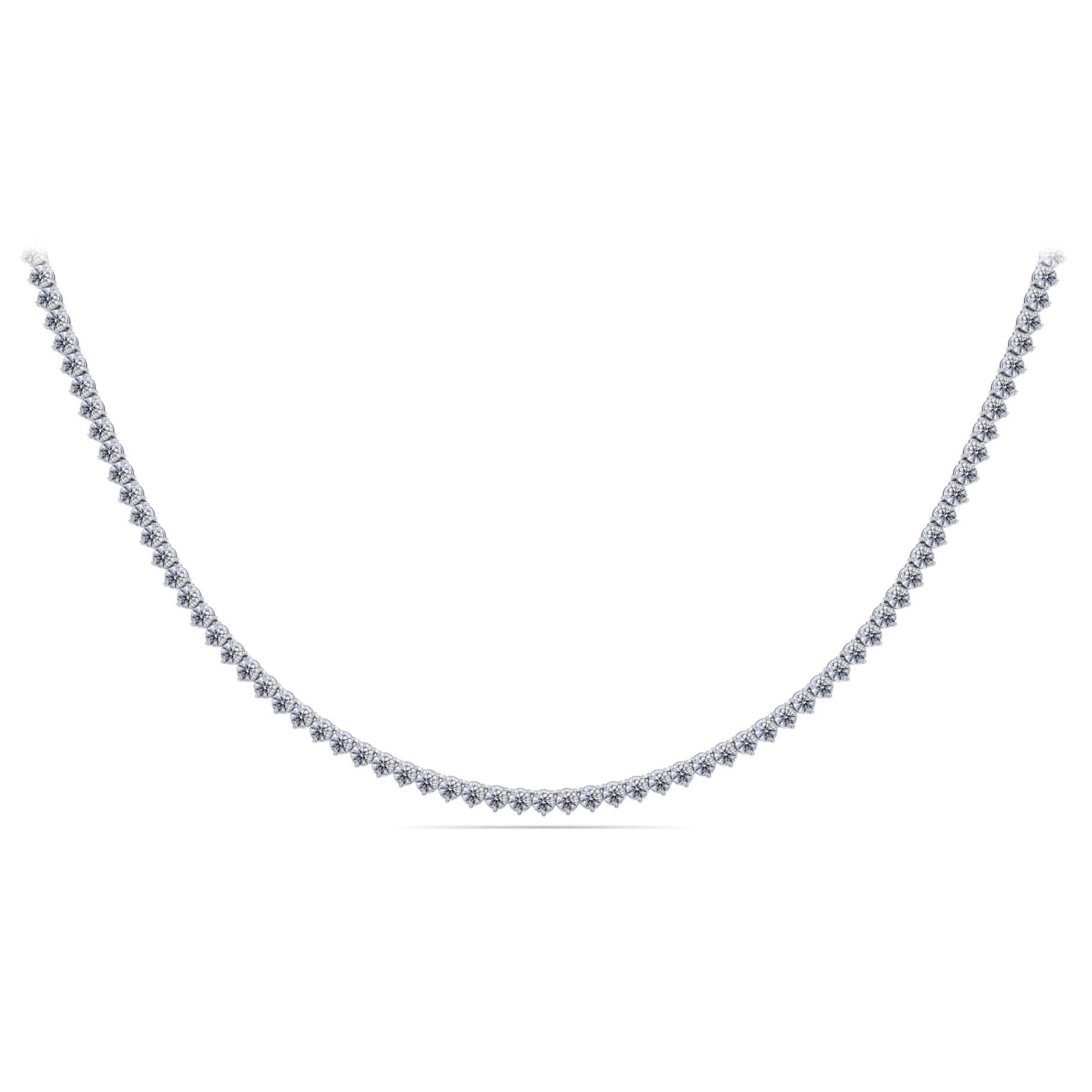 14k White Gold Three Prong Set Tennis Necklace