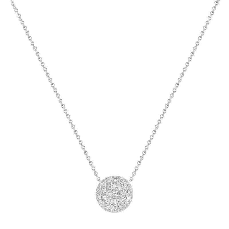 14k White Gold Lauren Joy Medium Diamond Pave Disc Pendant Necklace