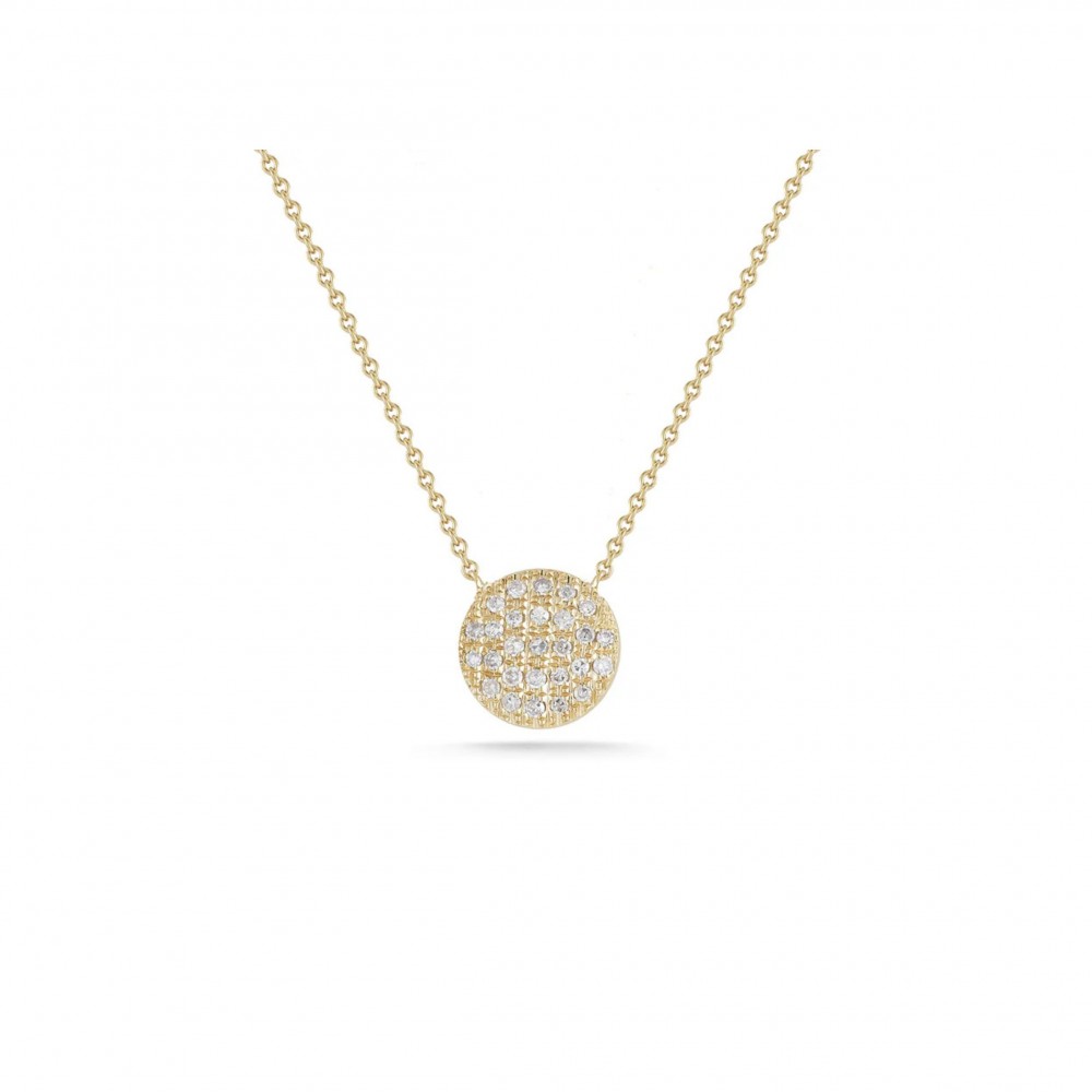 14k Yellow Gold Lauren Joy Large Diamond Pave Disc Pendant Necklace