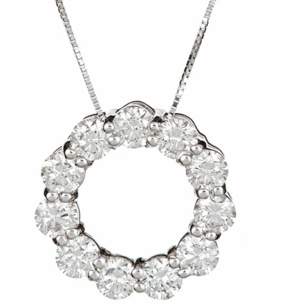 14k White Gold Diamond Circle Pendant Necklace