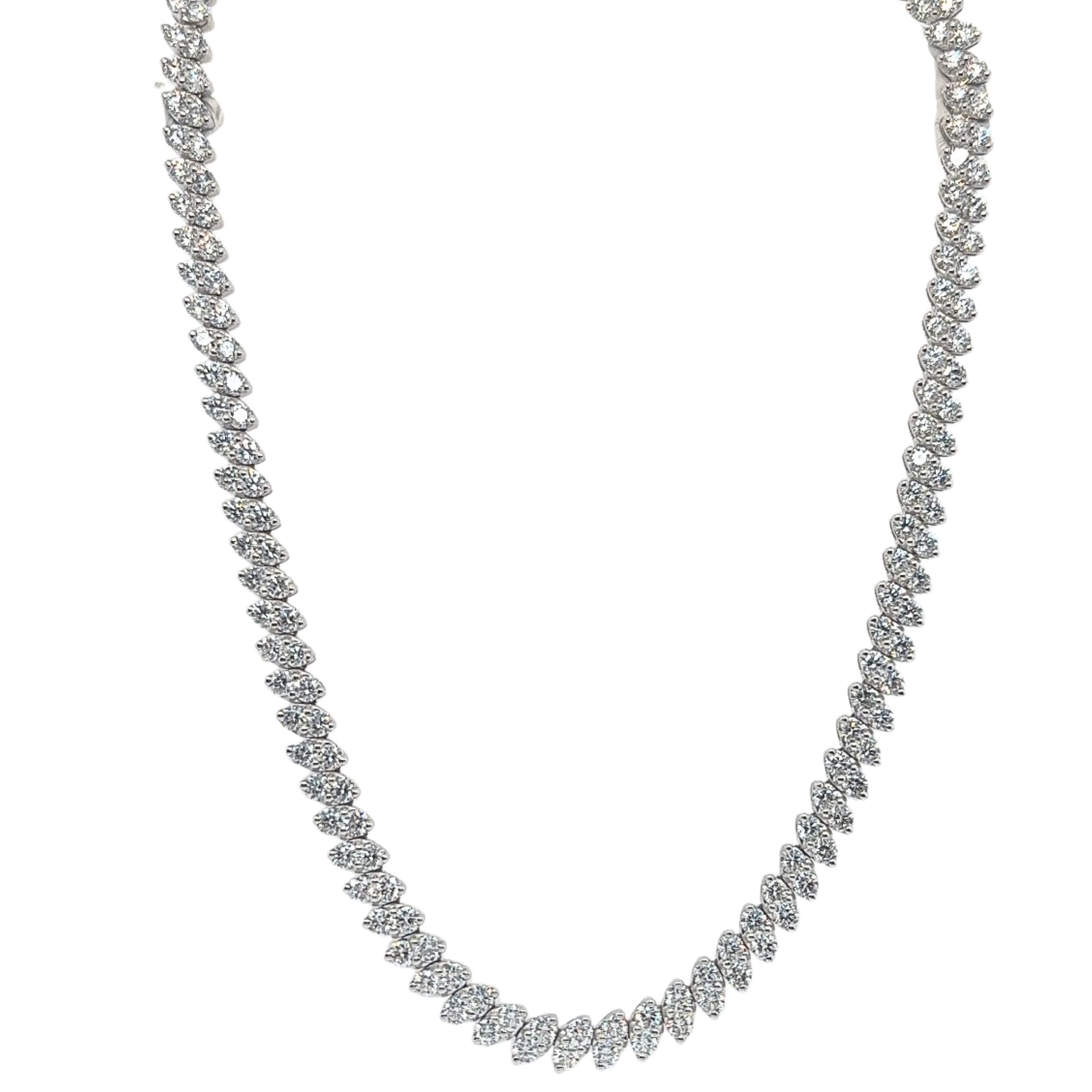 14k White Gold Marquise Shape Diamond Cluster Necklace