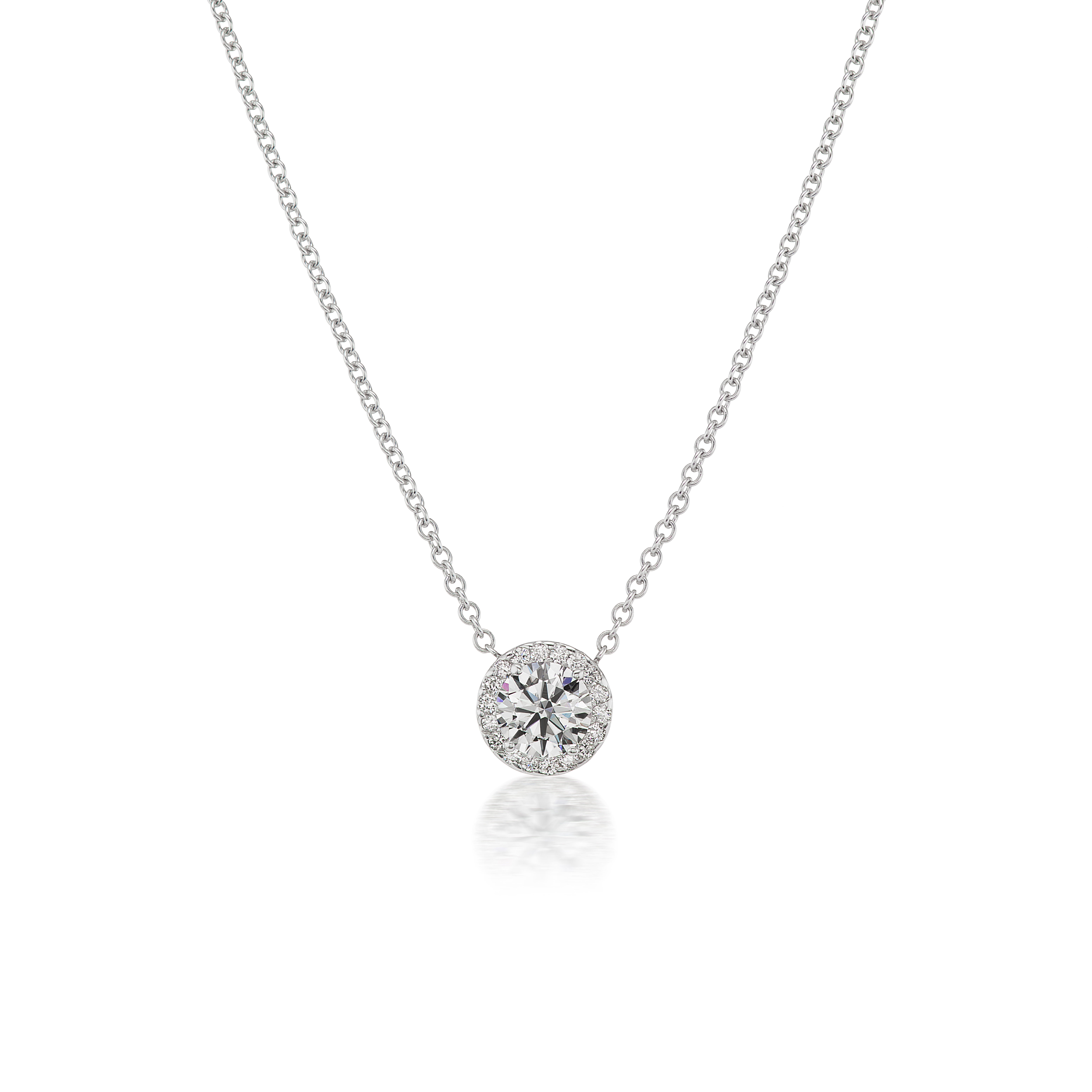 18k White Gold Diamond Halo Pendant Necklace
