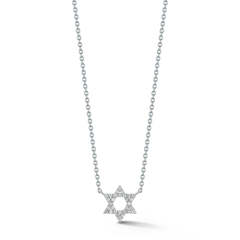 14k White Gold Pave Star Of David Pendant Necklace