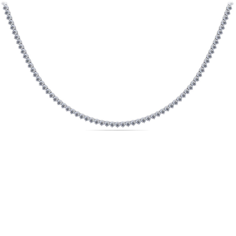 14k White Gold Three Prong Set Tennis Necklace