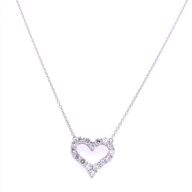 14k White Gold Open Heart Frame Pendant Necklace
