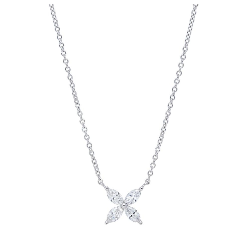 18k White Gold Marquise Flower Pendant Necklace