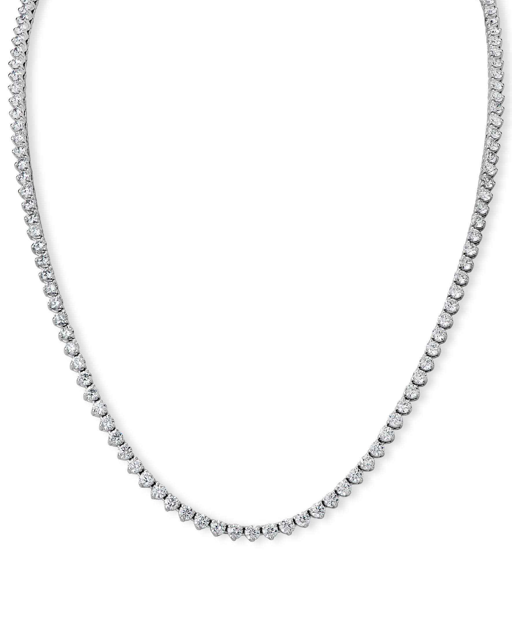 14k White Gold Three Prong Set Tennis Necklace