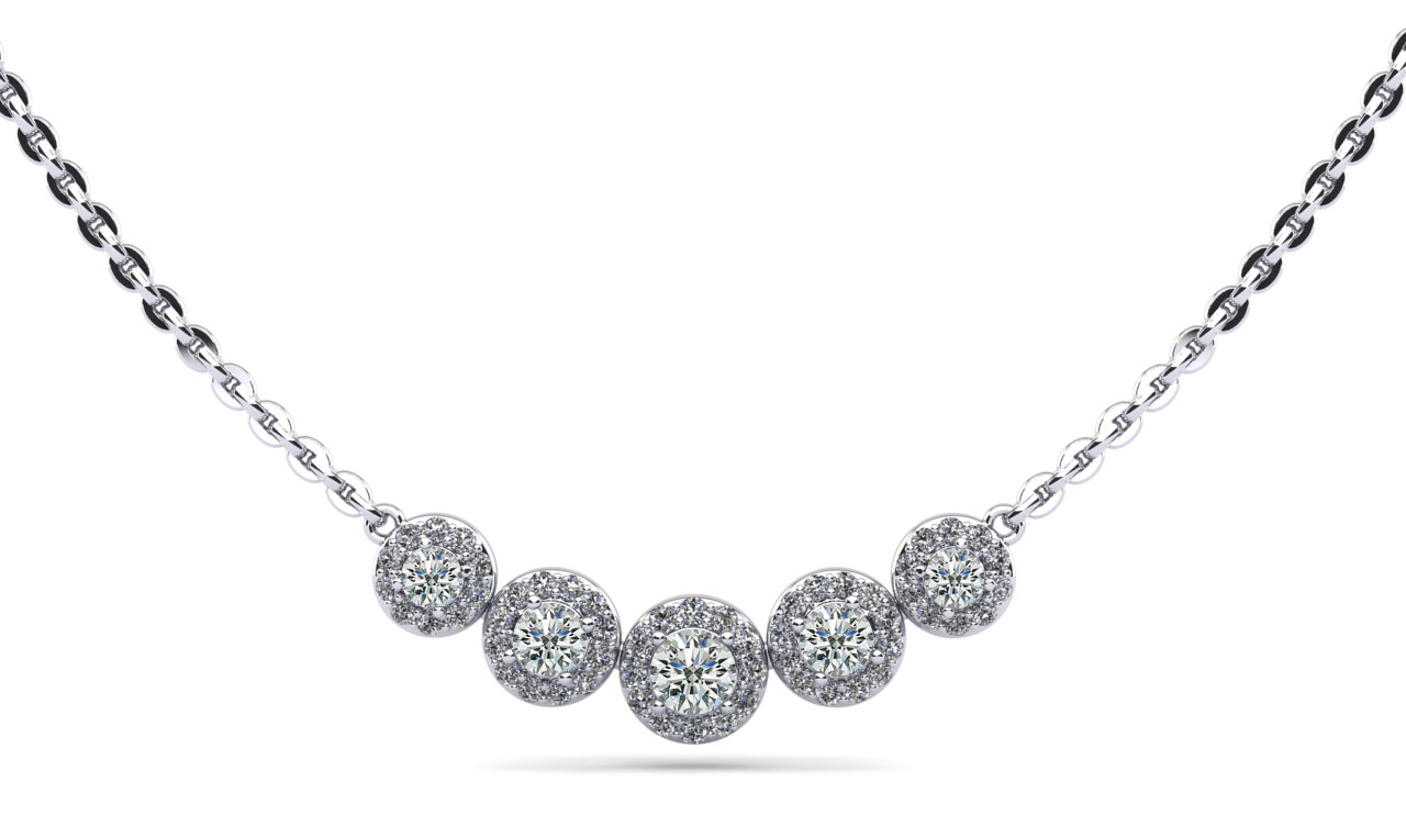 14k White Gold Diamond Cluster Pendant Necklace