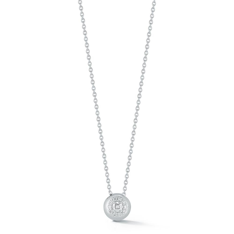 14k White Gold Diamond Halo Pendant Necklace