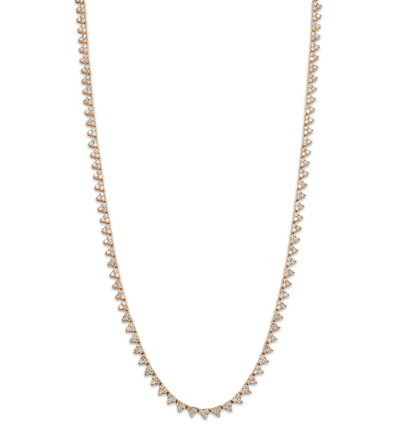 14k Yellow Gold Tri-cluster Tennis Necklace