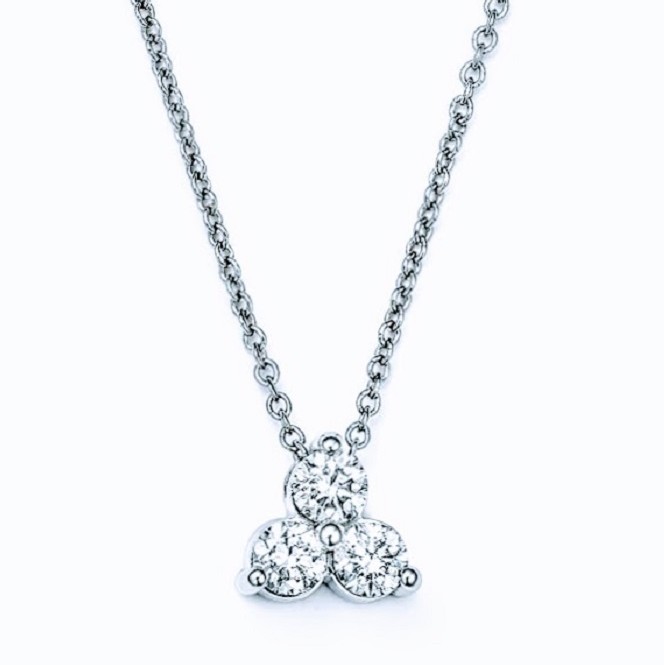14k White Gold Tri-cluster Pendant Necklace
