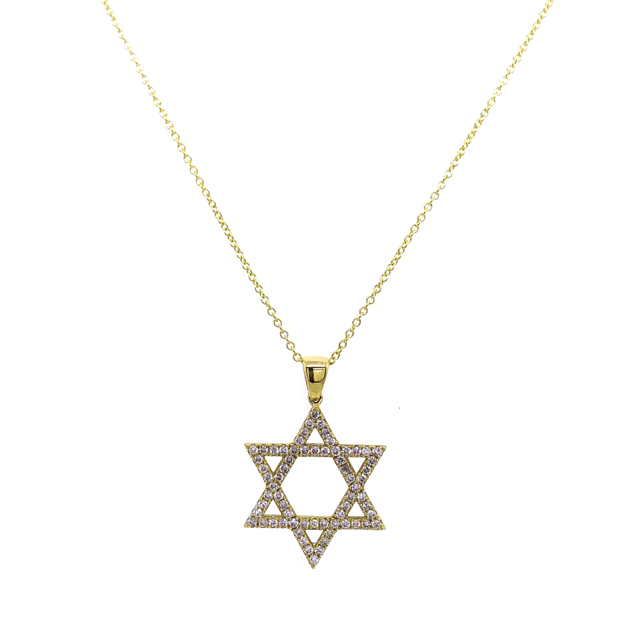 14k Yellow Gold Large Diamond Star Of David Necklace