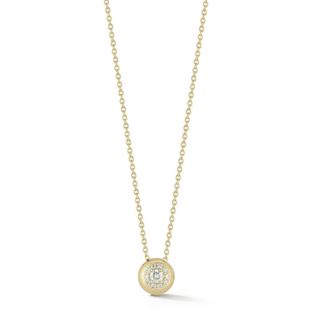 14k Yellow Gold Diamond Halo Pendant Necklace