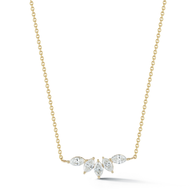 14k Yellow Gold Five Marquise Cut Diamond Bar Necklace