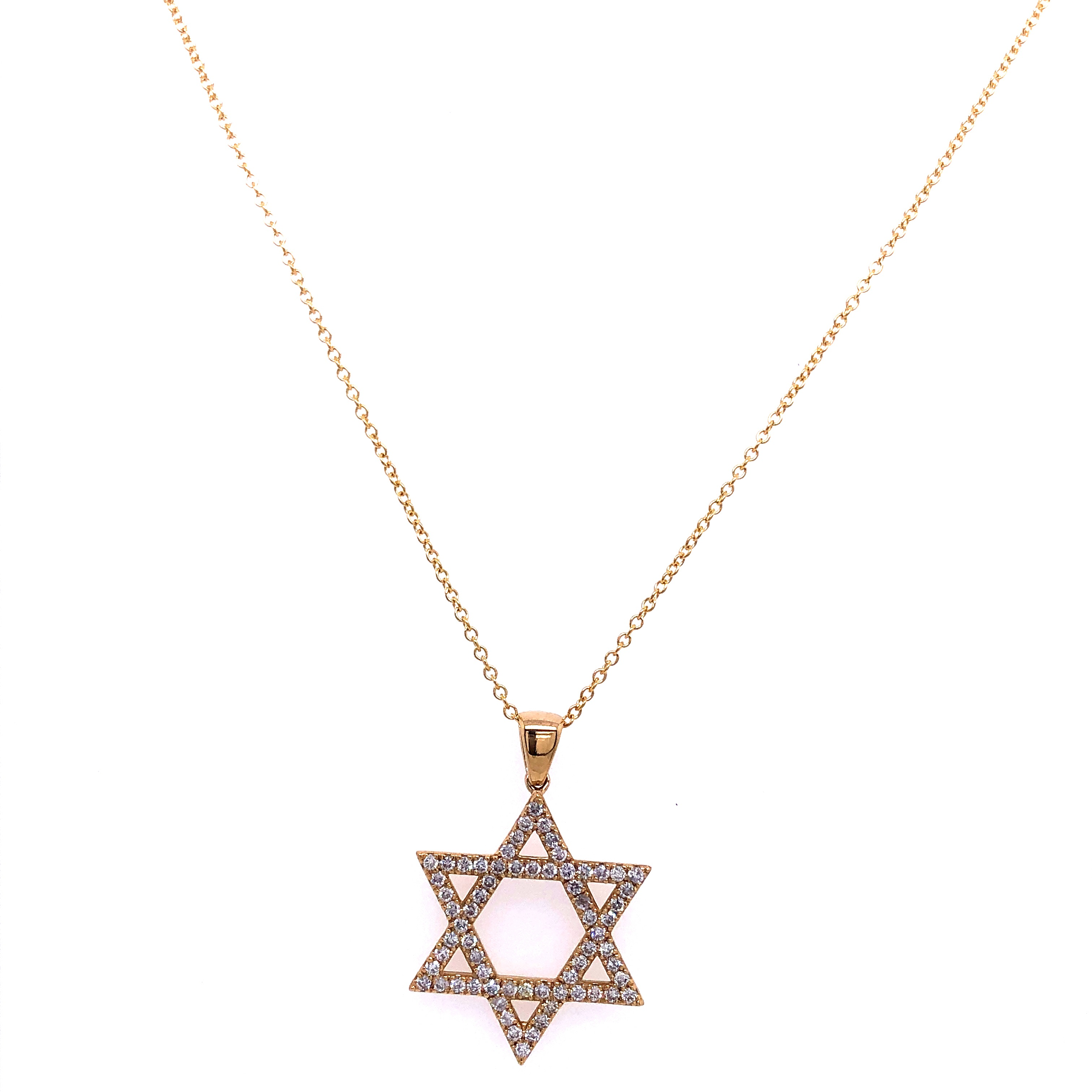 14k Yellow Gold Small Diamond Star Of David Necklace