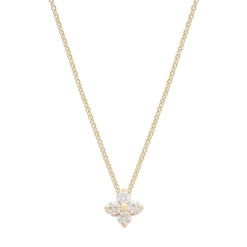 14k Yellow Gold Diamond Cluster Pendant Necklace
